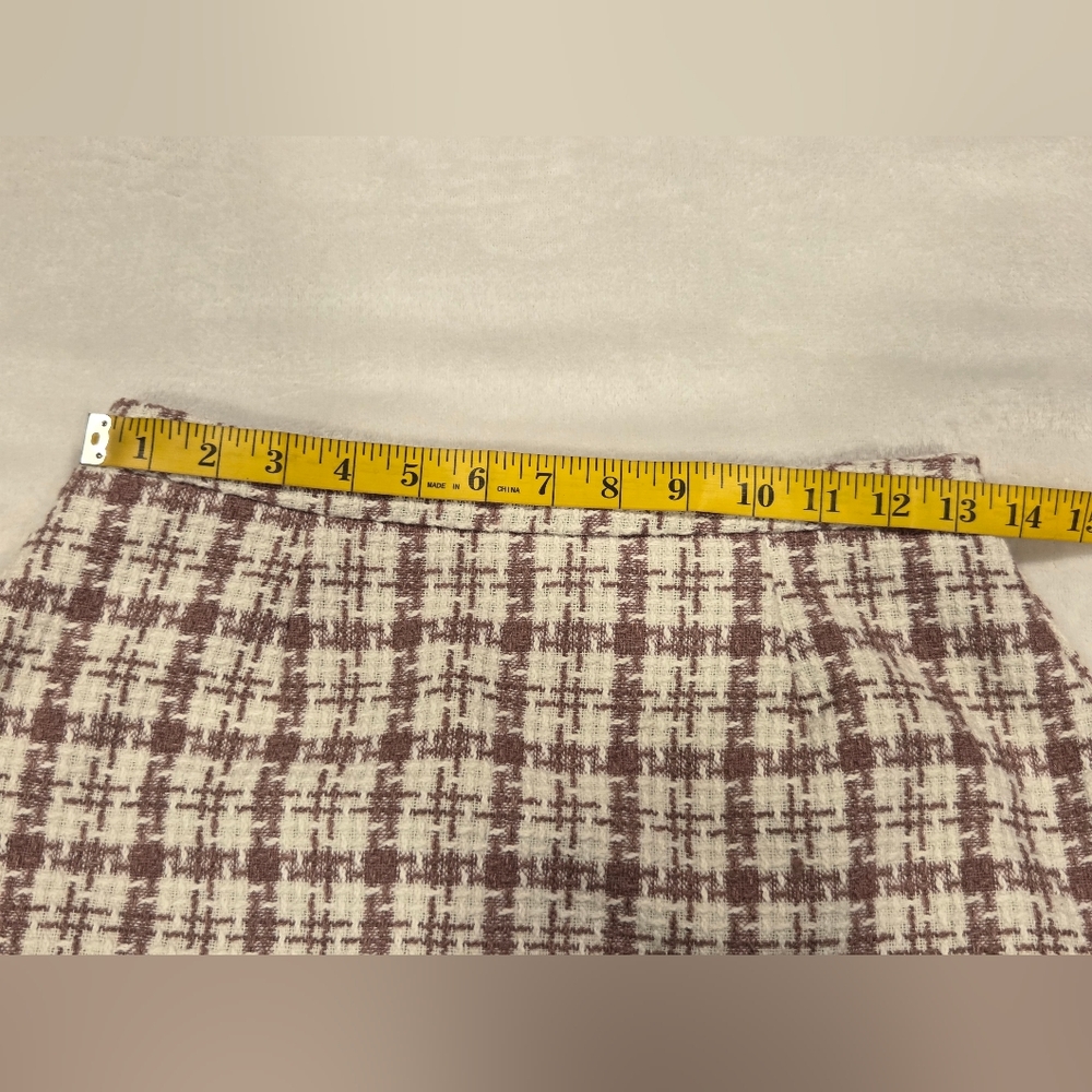 HYFVE Blush/Pink White Plaid Fringe Hem Skirt,Size M. - Picture 7 of 13